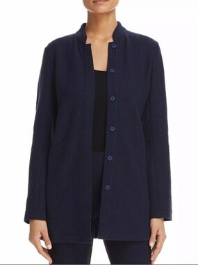 Eileen Fisher Textured Organic Cotton Tencel Snap Button Front Jacket Sz MP